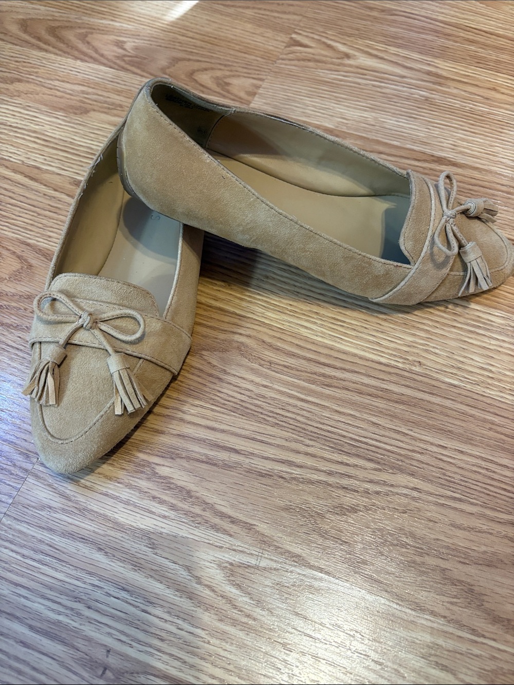 Talbots Suede Pointed-Toe Tassel Flats - Tan